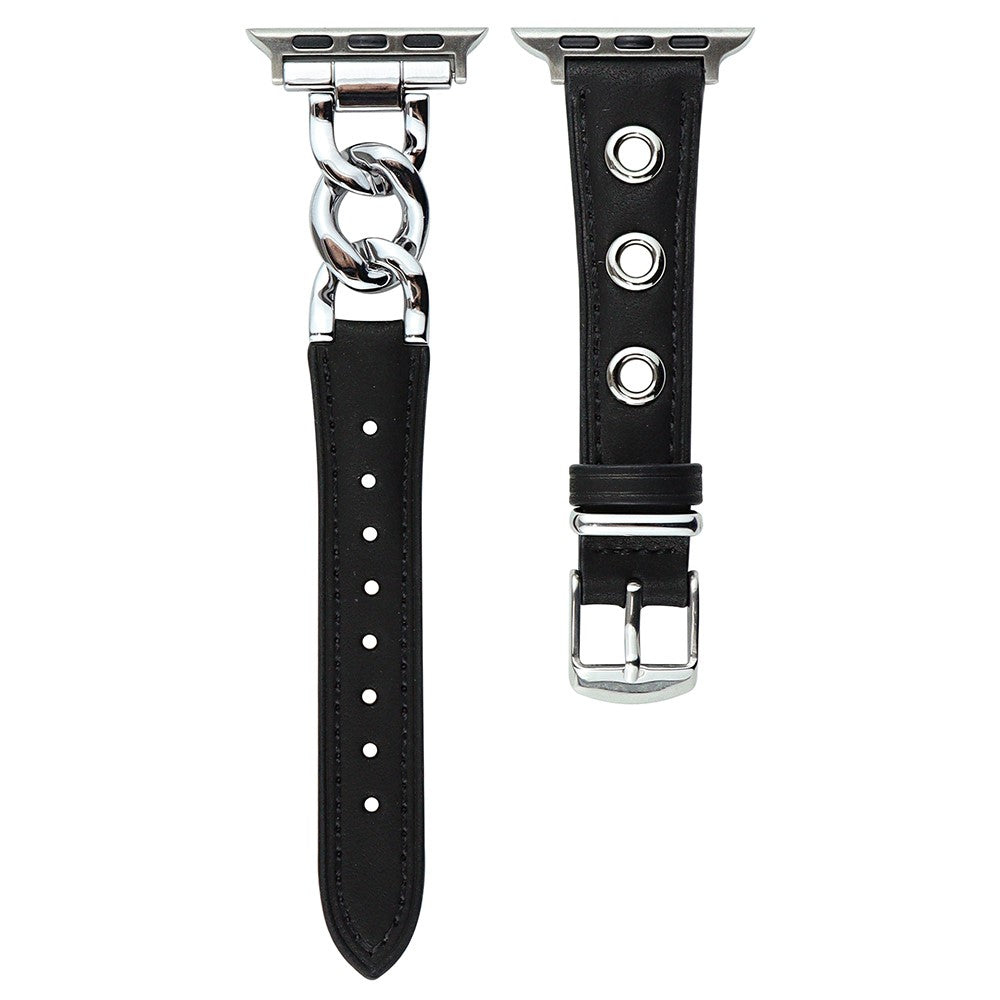 Godt Metal Og Kunstlæder Universal Rem passer til Apple Smartwatch - Sort#serie_1