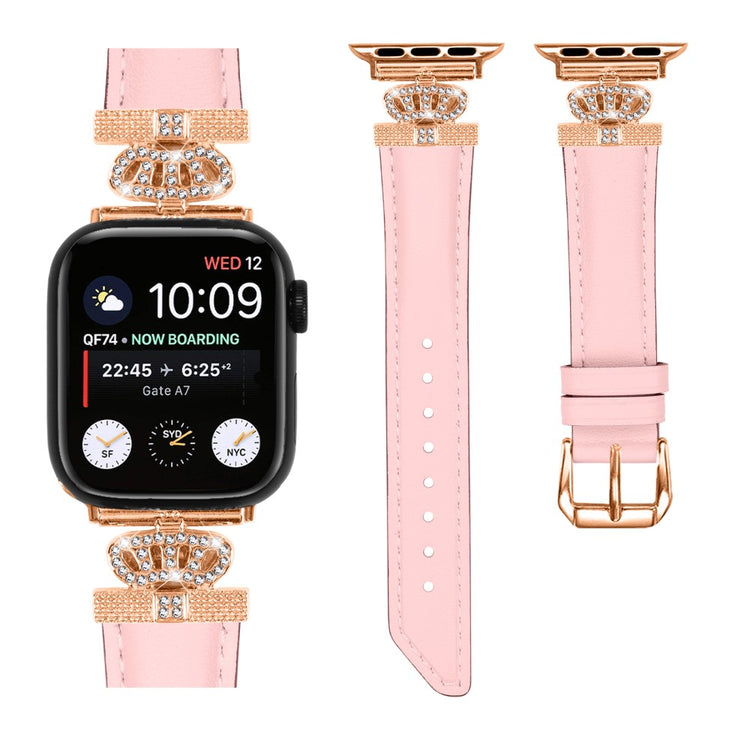 Solid Kunstlæder Og Rhinsten Universal Rem passer til Apple Smartwatch - Pink#serie_3