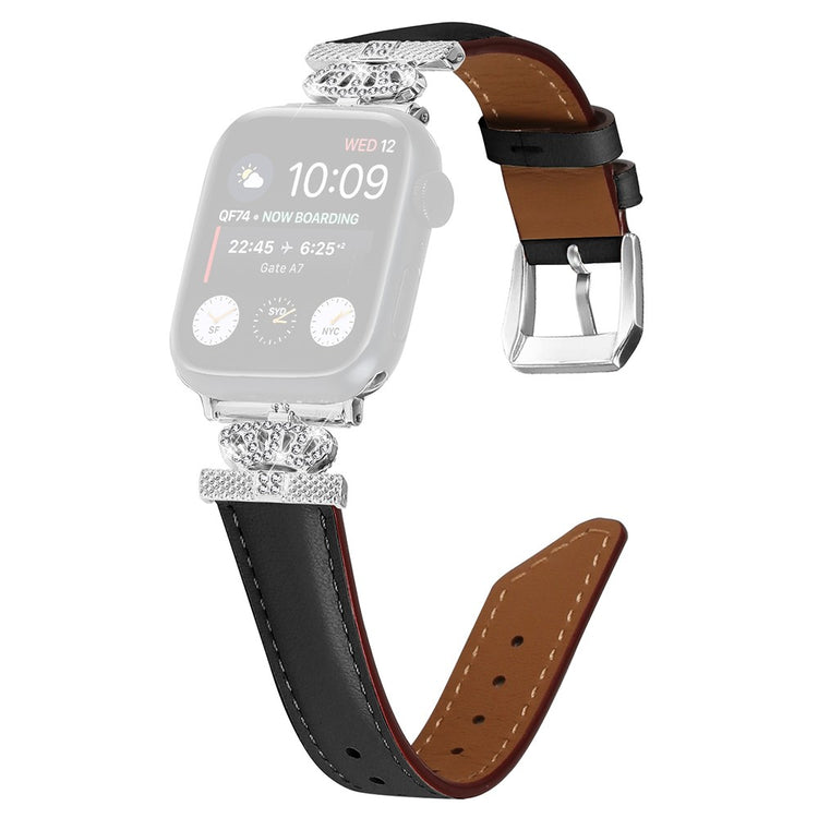Smuk Kunstlæder Og Rhinsten Universal Rem passer til Apple Smartwatch - Sort#serie_1