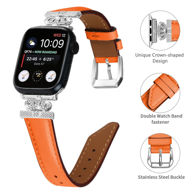 Smuk Kunstlæder Og Rhinsten Universal Rem passer til Apple Smartwatch - Orange#serie_2