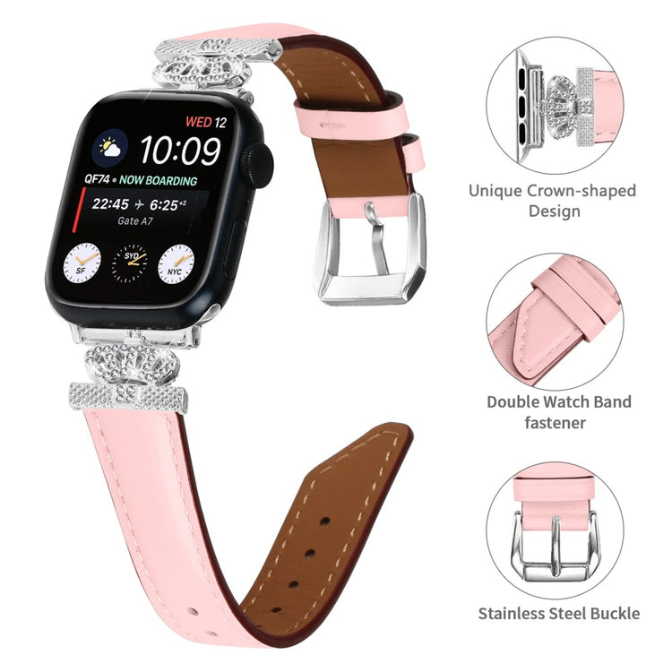 Smuk Kunstlæder Og Rhinsten Universal Rem passer til Apple Smartwatch - Pink#serie_3