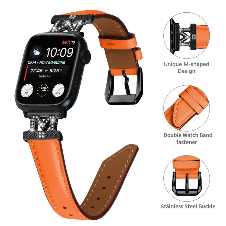 Fint Kunstlæder Og Rhinsten Universal Rem passer til Apple Smartwatch - Orange#serie_2
