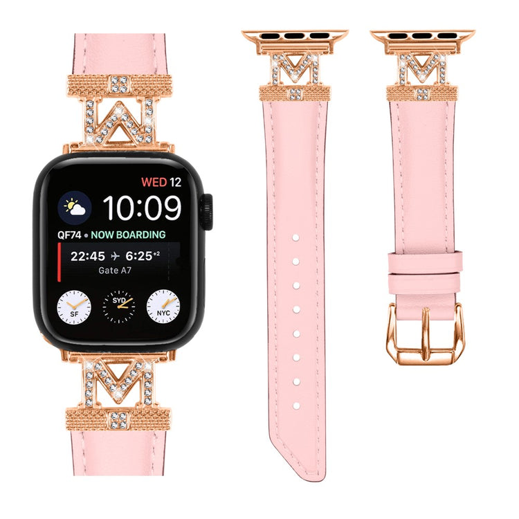 Godt Kunstlæder Og Rhinsten Universal Rem passer til Apple Smartwatch - Pink#serie_2