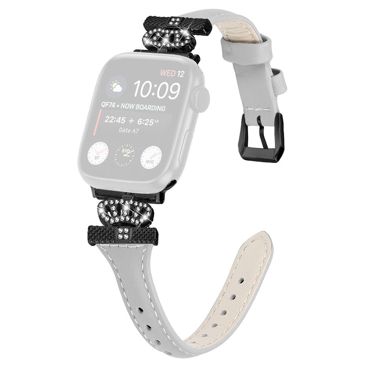 Sejt Kunstlæder Og Rhinsten Universal Rem passer til Apple Smartwatch - Sølv#serie_2