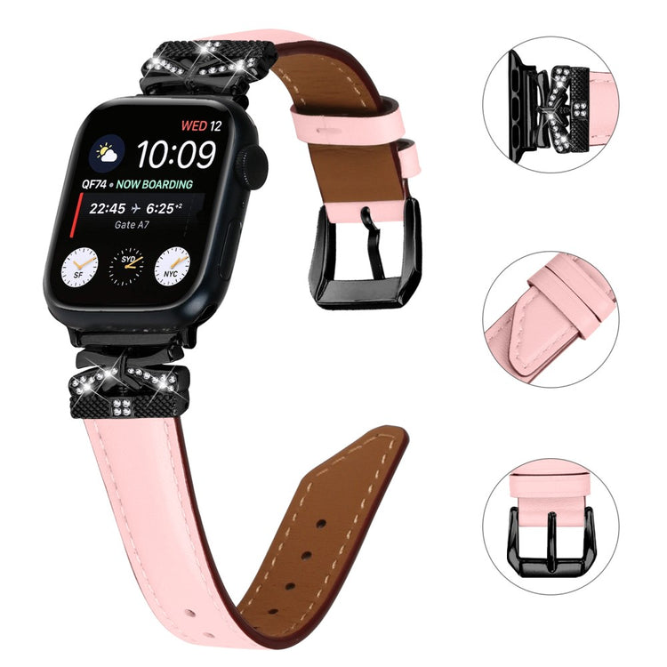 Kønt Kunstlæder Og Rhinsten Universal Rem passer til Apple Smartwatch - Pink#serie_3