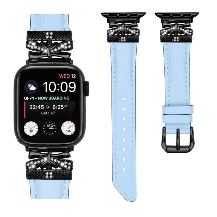 Kønt Kunstlæder Og Rhinsten Universal Rem passer til Apple Smartwatch - Blå#serie_4