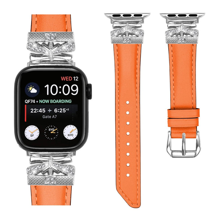 Cool Kunstlæder Og Rhinsten Universal Rem passer til Apple Smartwatch - Orange#serie_2