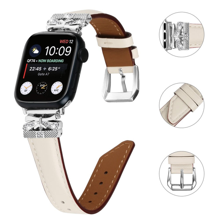 Cool Kunstlæder Og Rhinsten Universal Rem passer til Apple Smartwatch - Hvid#serie_5