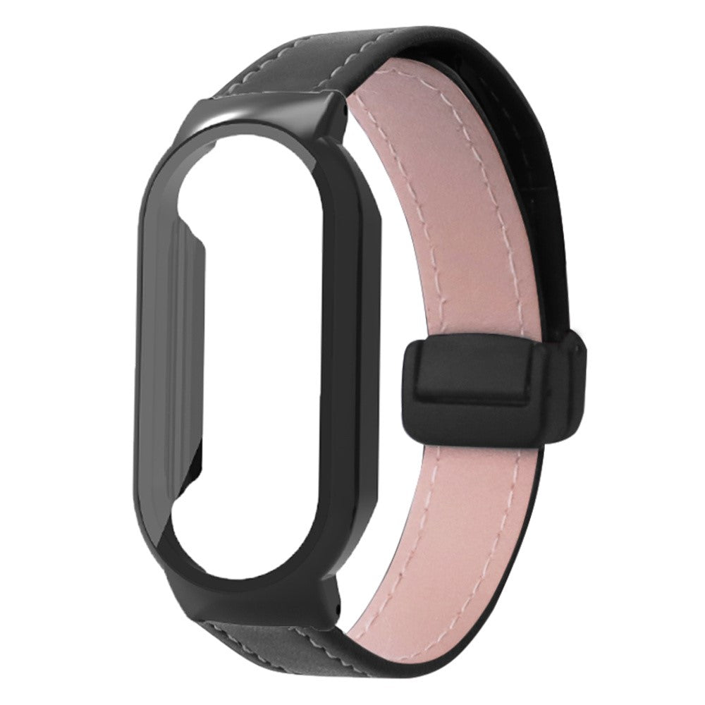 Rigtigt Fantastisk Kunstlæder Rem passer til Xiaomi Smart Band 8 - Sort#serie_1