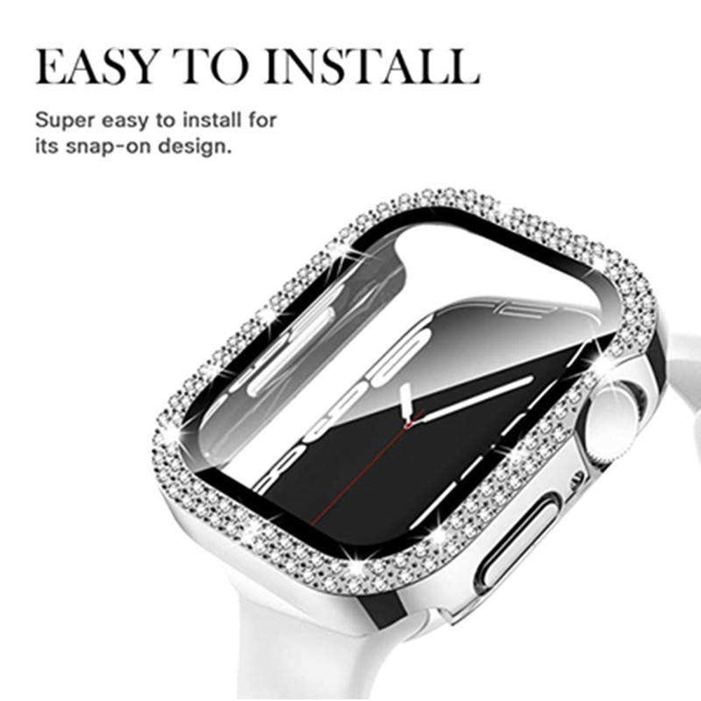 Apple Watch Series 9 8 7 41mm Watch Case Rhinestone Electroplating Frame with Tempered Glass Film - Transparent#serie_7