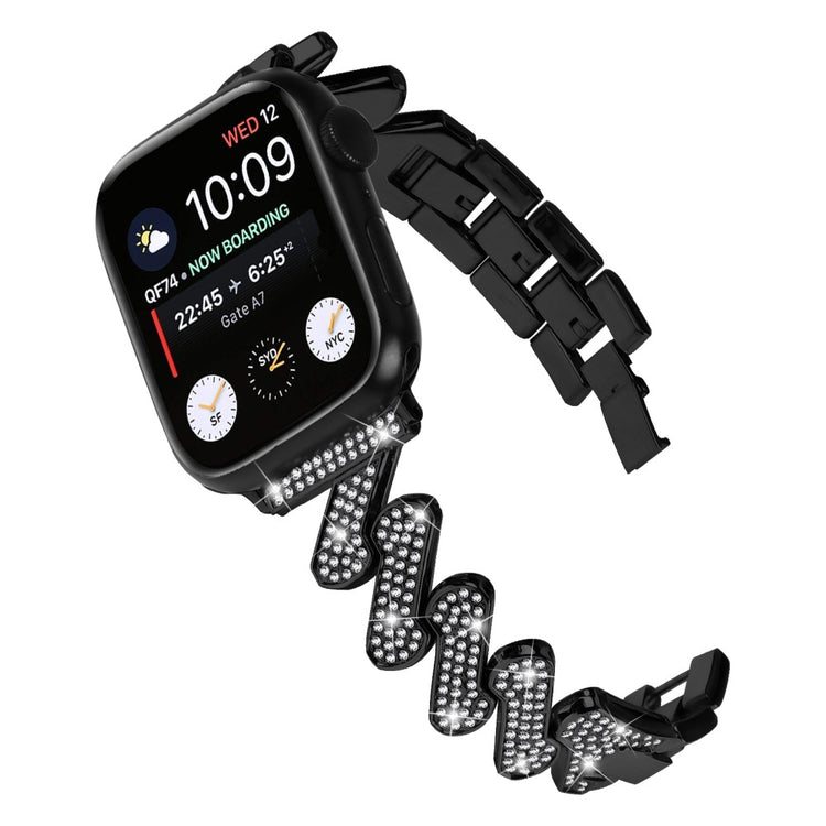 Vildt Fed Metal Og Rhinsten Universal Rem passer til Apple Smartwatch - Sort#serie_1