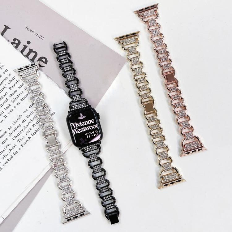 Apple Watch Series 9 45mm / Ultra 2 rhinestone décor metal strap - Rose Gold#serie_3