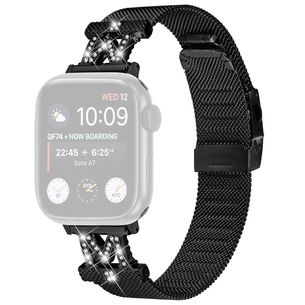 Apple Watch Series 9 45mm / Ultra 2 rhinestone décor stainless steel strap with connector - Black#serie_1