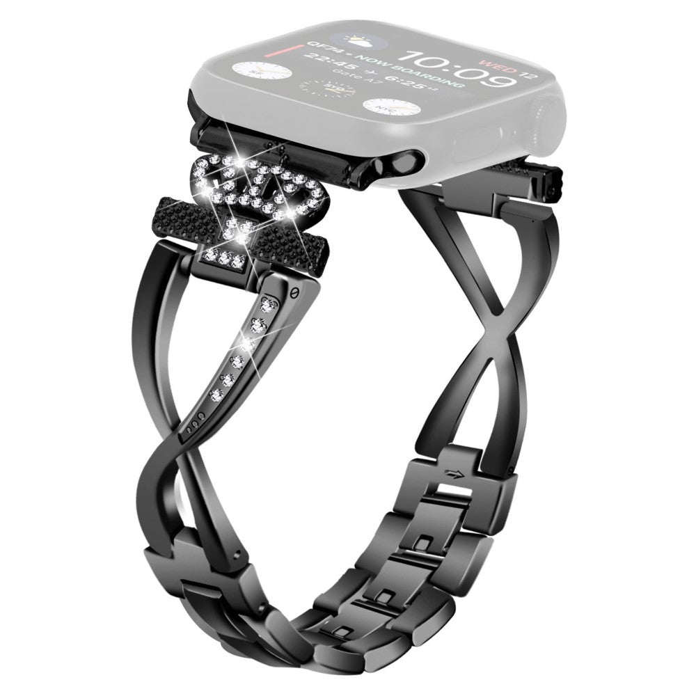 Apple Watch Series 9 41mm crown rhinestone décor alloy strap - Black#serie_1