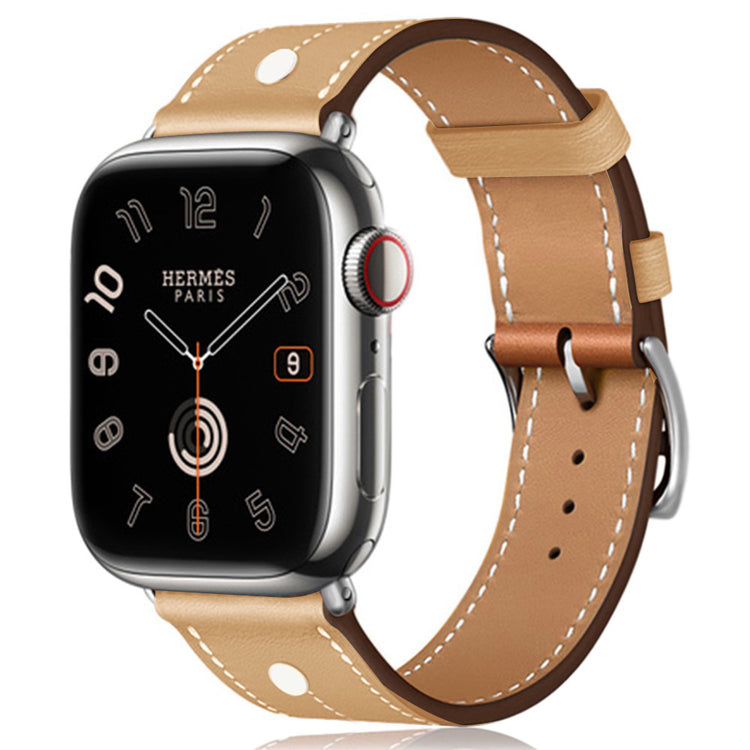 Apple Watch Series 41mm / 40mm / 38mm Rivet Decor Watch Band Genuine Cow Leather Strap - Light Yellow#serie_6