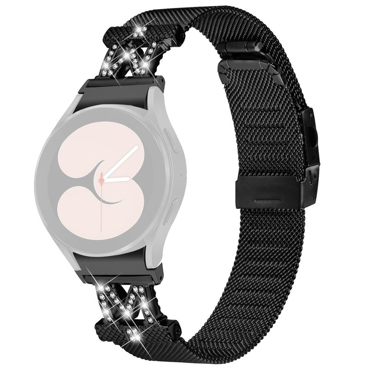 20mm Samsung Galaxy Watch 5 / 4 / 4 Classic rhinestone décor stainless steel strap with connector - Black#serie_1