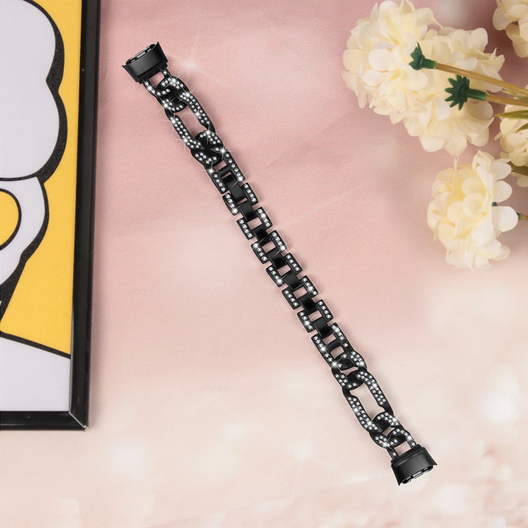 Rigtigt Hårdfør Metal Og Rhinsten Rem passer til Fitbit Luxe - Sort#serie_1