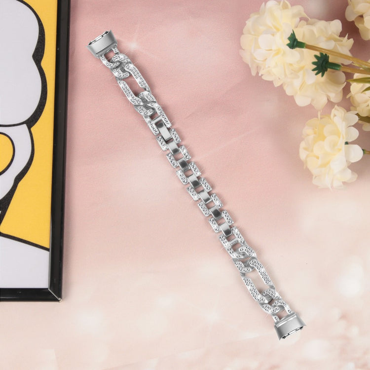 Rigtigt Hårdfør Metal Og Rhinsten Rem passer til Fitbit Luxe - Sølv#serie_3