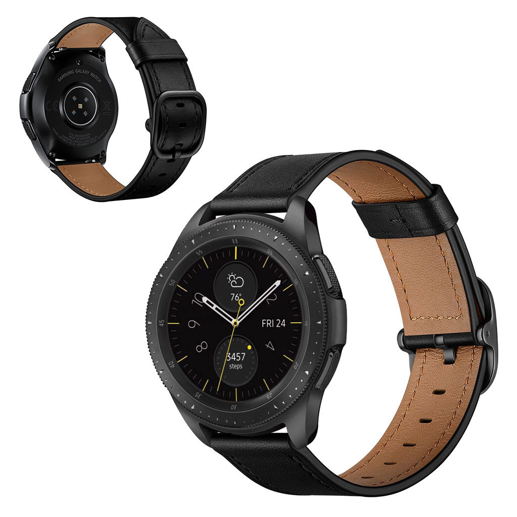 Samsung Galaxy Watch 3 (45mm) / Samsung Galaxy Watch (46mm) Ægte læder Rem - Sort#serie_1