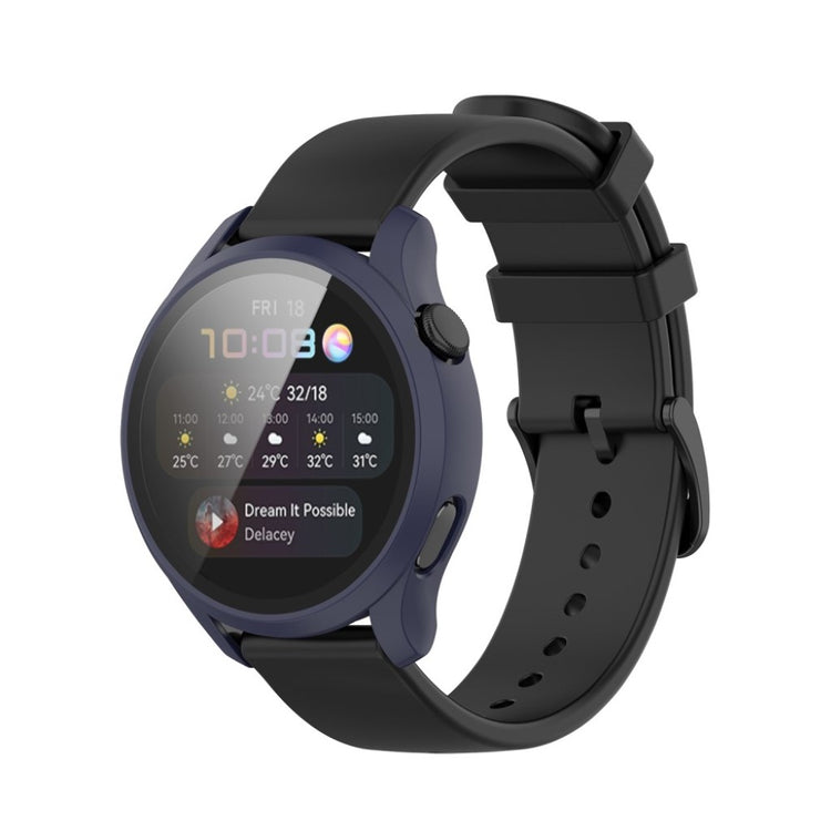 Godt Huawei Watch 3 Cover med Skærmbeskytter i Silikone og Hærdet Glas - Blå#serie_6