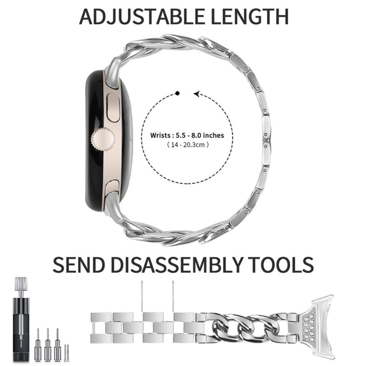 Elegant Google Pixel Watch Metal og Rhinsten Rem - Sølv#serie_047