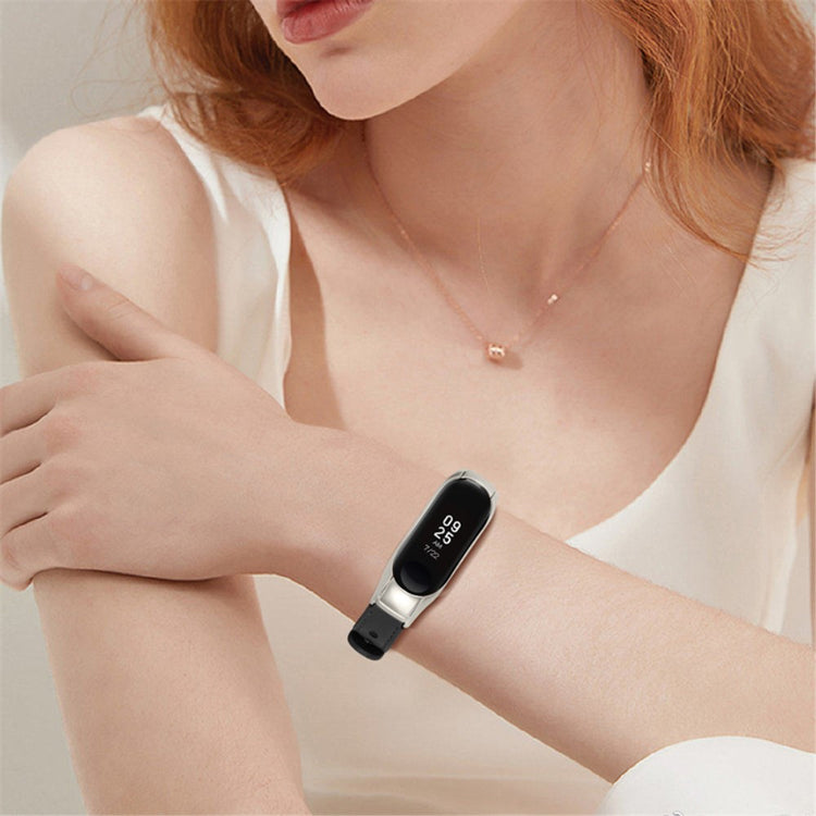 Xiaomi Mi Smart Band 4 / Xiaomi Mi Band 3 Ægte læder Urrem - Sort#serie_2
