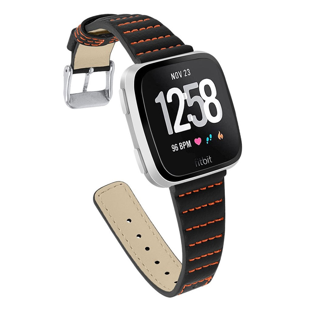 Kønt Fitbit Versa Lite Ægte læder Rem - Sort#serie_1