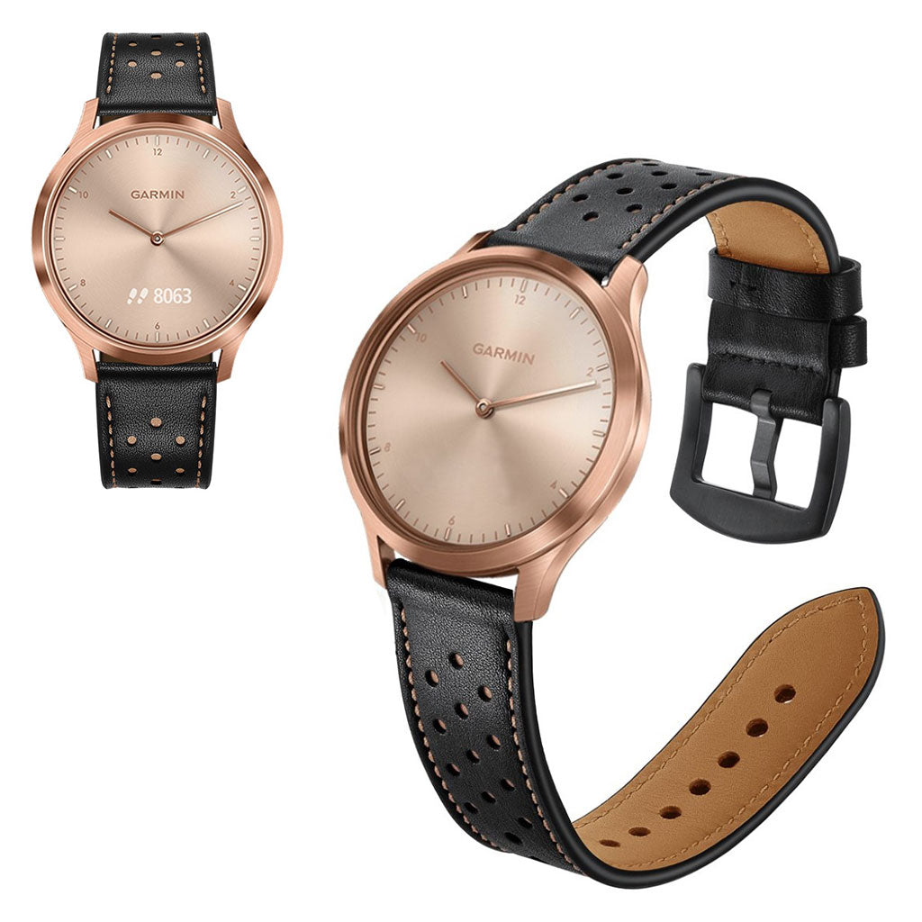 Fed Garmin Vivoactive 3 / Garmin Vivomove HR Ægte læder Rem - Sort#serie_1