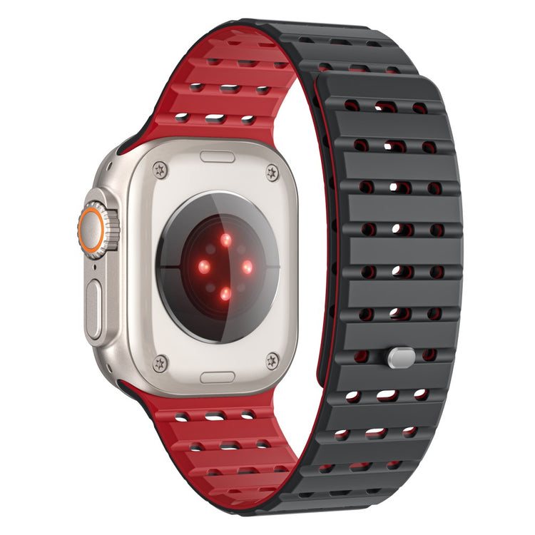 Apple Watch Series 49mm - 45mm - 44mm - 42mm Breathable Silicone Strap - Black+Red#serie_3