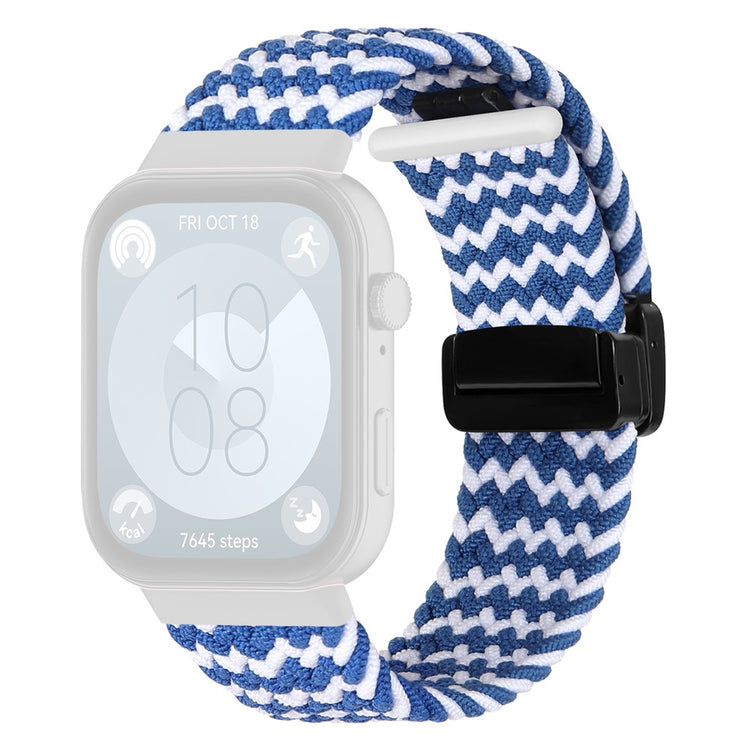 Huawei Watch Fit 3 Replacement Braided Band Magnetic Buckle Watch Strap - Wave Pattern / Blue+White#serie_1