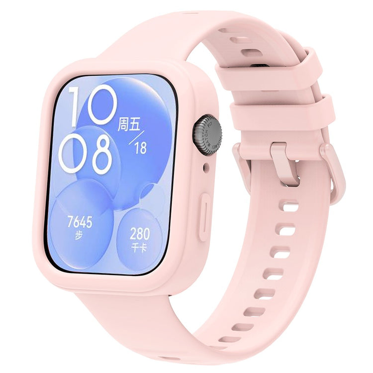 Huawei Watch Fit 3 Silicone Band Wrist Strap with Watch Case - Pink#serie_9