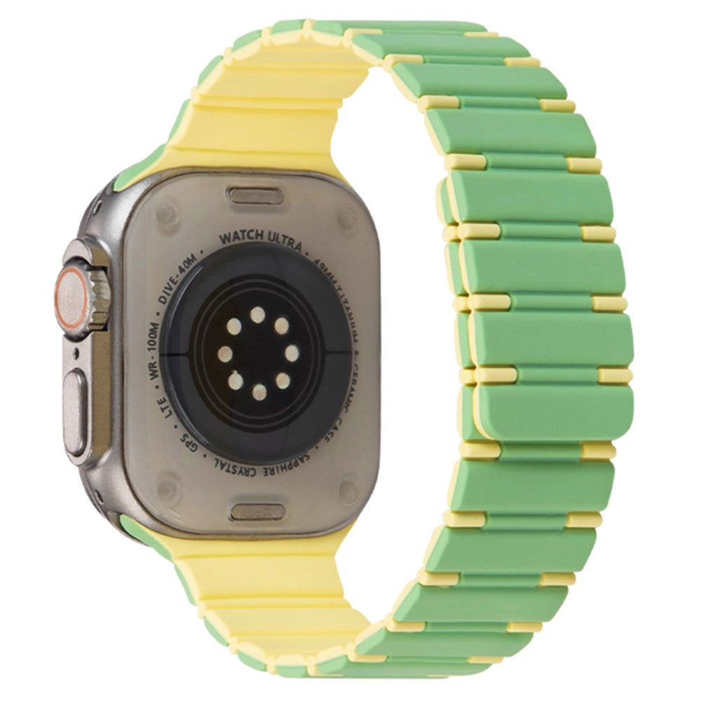 Apple Watch Series 41mm - 40mm - 38mm Dual Color Magnetic Silicone Watch Strap - Mint Green+Light Yellow#serie_8