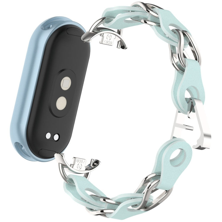 Xiaomi Mi Band 9 / Smart Band 8 Watch Band Fashion Hollow Out Zinc Alloy + Leather Chain Strap - Sky Blue#serie_4