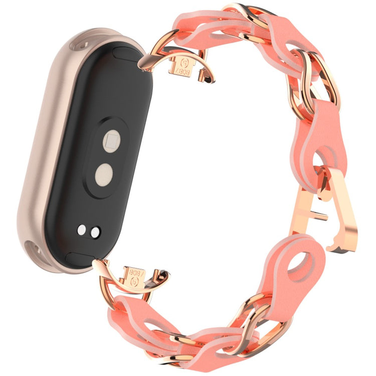 Xiaomi Mi Band 9 / Smart Band 8 Watch Band Fashion Hollow Out Zinc Alloy + Leather Chain Strap - Peach Red#serie_6