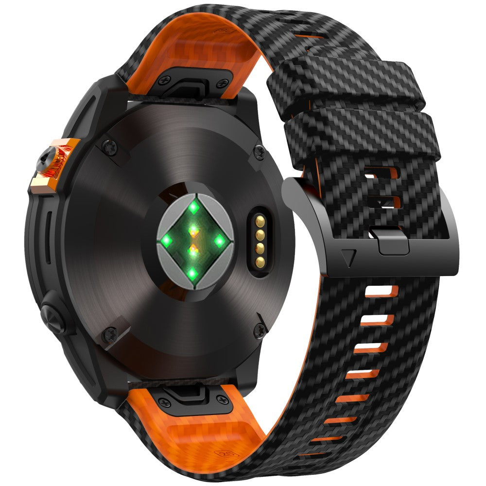 KALEBOL Garmin Fenix Series 5X - 6X - 7X - 26mm Silicone Watch Band Carbon Fiber Texture Strap - Black+Orange#serie_5