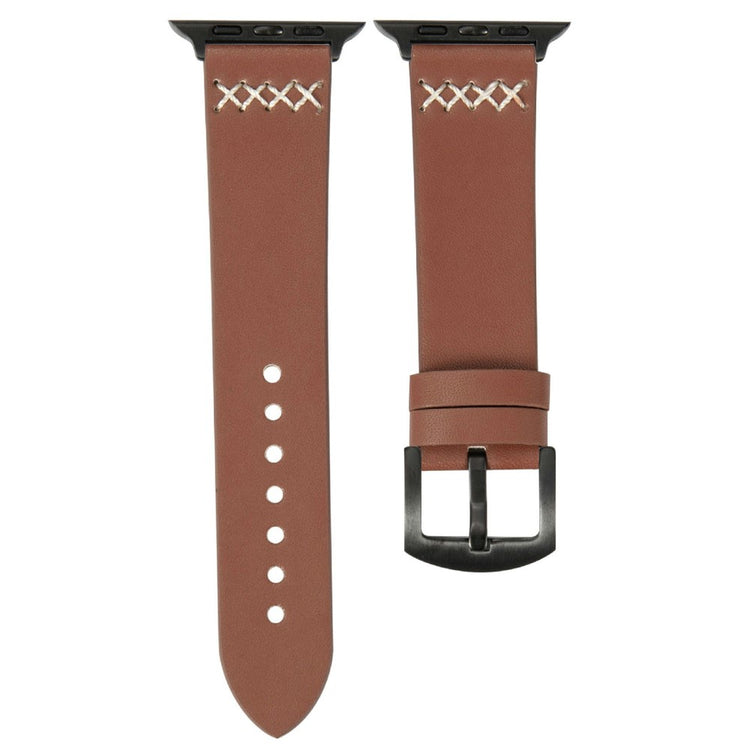 KALEBOL Apple Watch Series 41mm - 40mm - 38mm Cross-Stitch Leather Watch Strap - Brown#serie_6