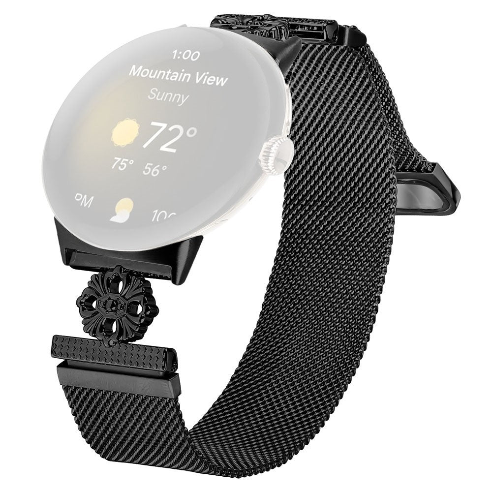 Google Pixel Watch Milanese Band Flower Stainless Steel Magnetic Mesh Watch Strap - Black#serie_177