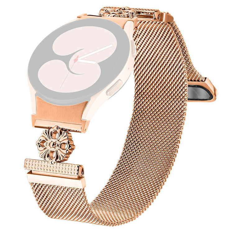 Samsung Galaxy Watch 5 Pro / Watch 5 / Watch4 Milanese Watch Band Flower Stainless Steel Strap with Connector - Rose Gold#serie_2