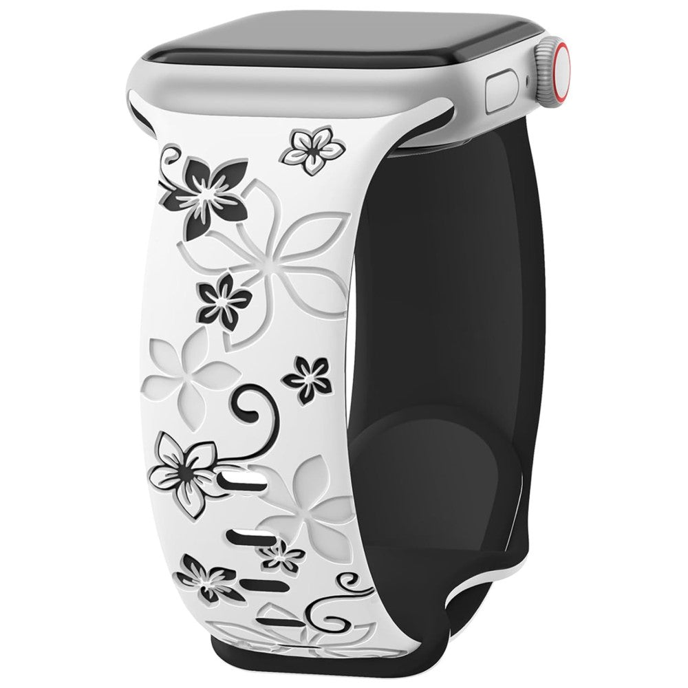 Apple Watch Series 41mm - 40mm - 38mm Silicone Flower Pattern Band - White  /  Black#serie_2