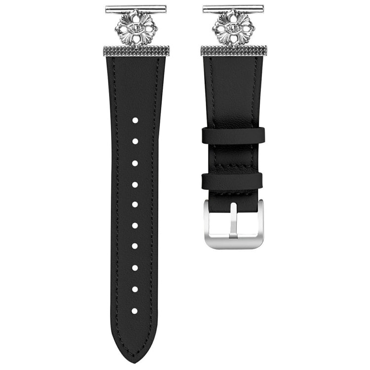 Huami Amazfit Bip 3 Pro / Bip 3 Watch Band Genuine Cow Leather Flower Decor Adjustable Strap - Black#serie_2