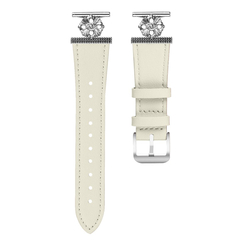 Garmin Forerunner 245 / 245 Music Watch Band Genuine Cow Leather Flower Decor Adjustable Strap - White#serie_2