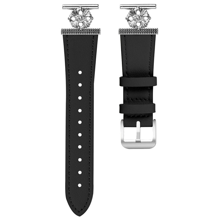 Huami Amazfit Bip Lite Watch Band Genuine Cow Leather Flower Decor Adjustable Strap - Black#serie_2