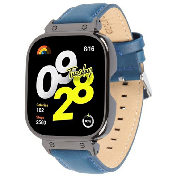 Xiaomi Redmi Watch 4 Genuine Cow Leather Replacement Strap with Black Metal Watch Case - Blue#serie_5