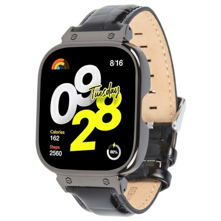 Xiaomi Redmi Watch 4 Genuine Cow Leather Replacement Strap with Black Metal Watch Case - Bamboo Joint Black#serie_7