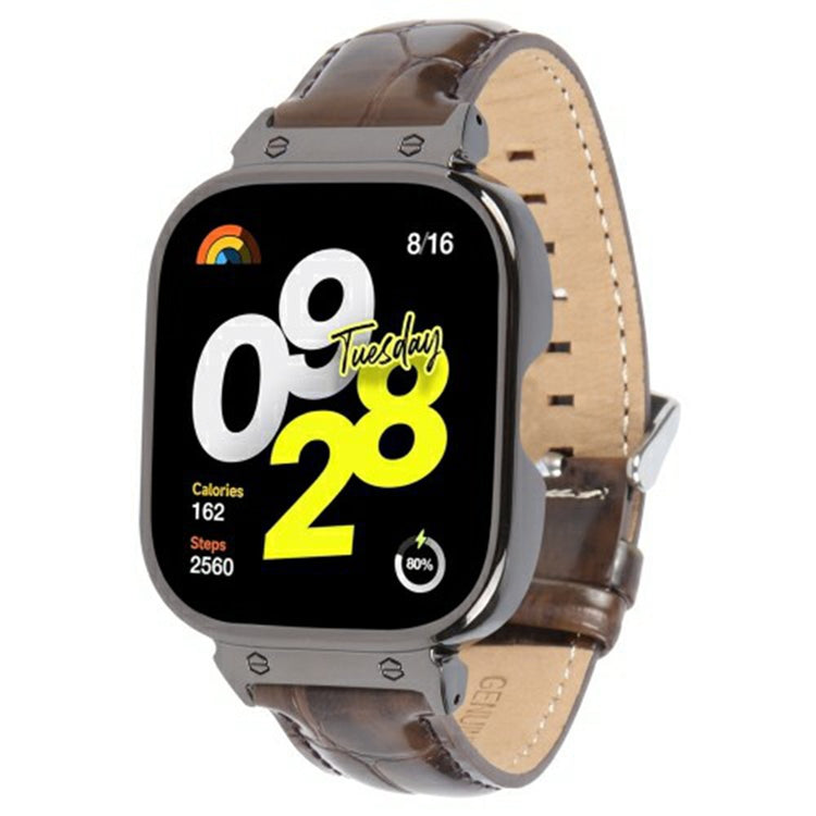 Xiaomi Redmi Watch 4 Genuine Cow Leather Replacement Strap with Black Metal Watch Case - Bamboo Joint Brown#serie_8