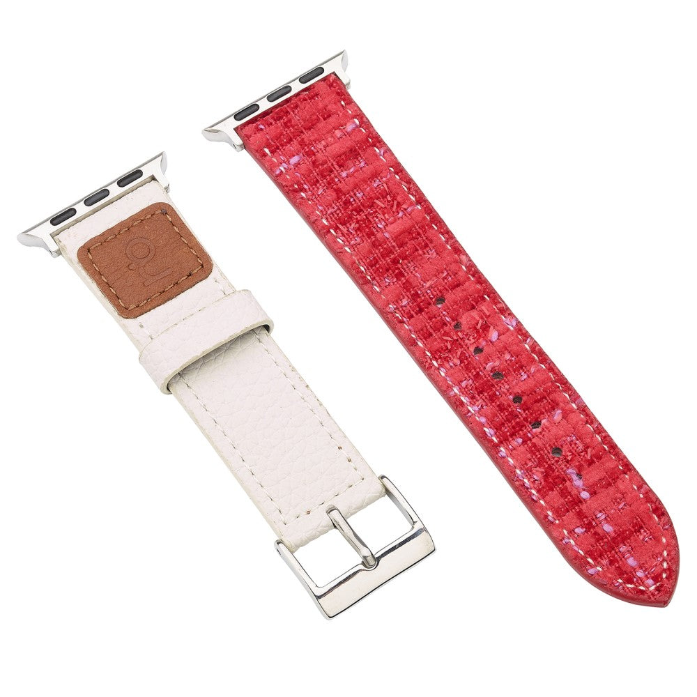 Wool + Leather Strap Apple Watch Series 49mm - 45mm - 44mm - 42mm - Red+White#serie_3