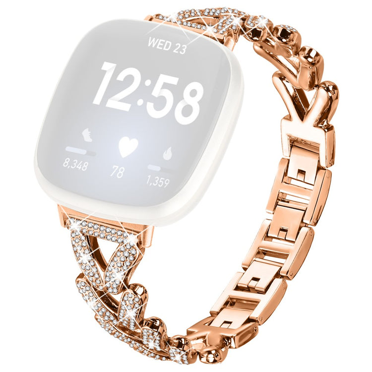 Metal Twisted Watch Band Rhinestone Decor Fitbit Versa 4 / Fitbit Sense 2 Watch Strap - Rose Gold#serie_4