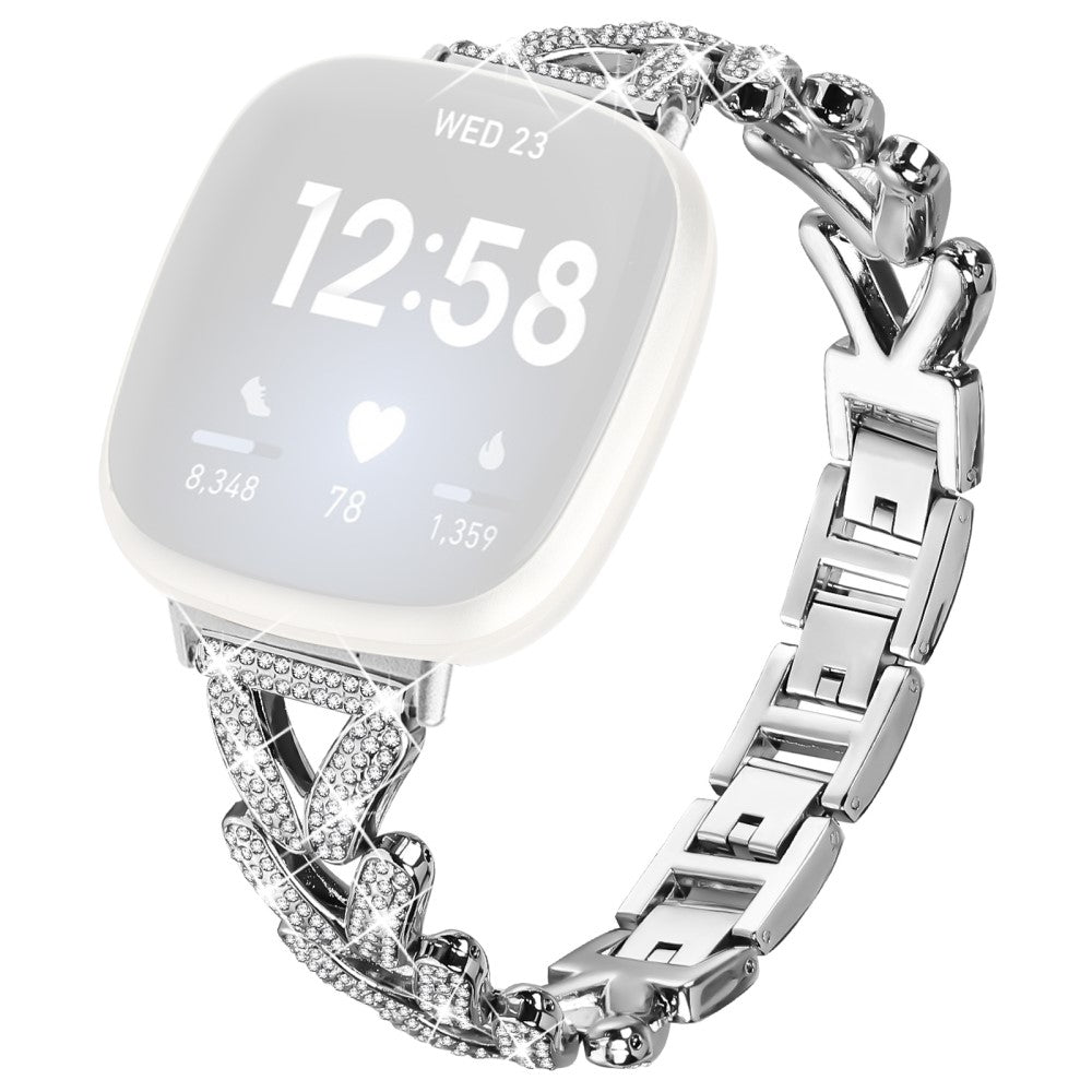 Metal Twisted Watch Band Rhinestone Decor Fitbit Versa 4 / Fitbit Sense 2 Watch Strap - Silver#serie_5
