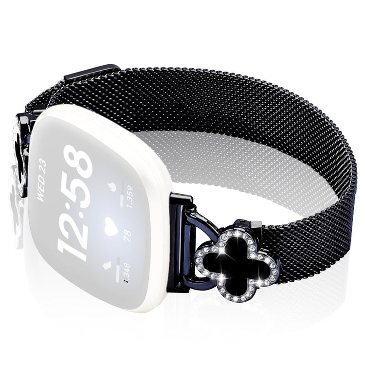 Fitbit Versa 3 / Sense Milanese Band Electroplated Stainless Steel Watch Strap with Clover Connector, Size: S - Black#serie_1