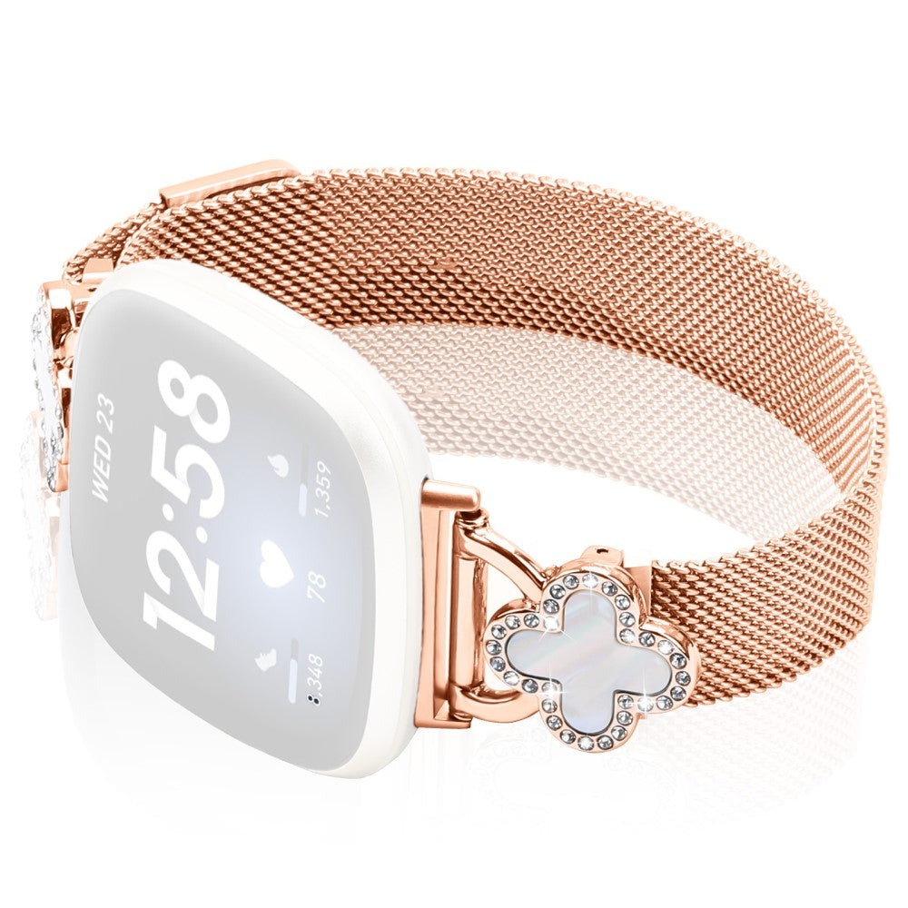 Fitbit Versa 3 / Sense Milanese Band Electroplated Stainless Steel Watch Strap with Clover Connector, Size: S - Rose Gold#serie_2